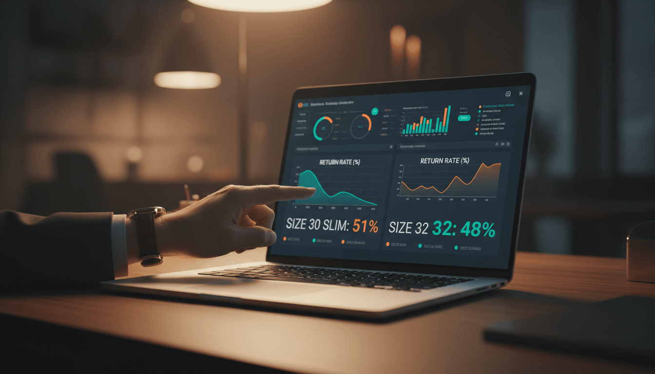 Analytics dashboard showing return rate data by SKU and size